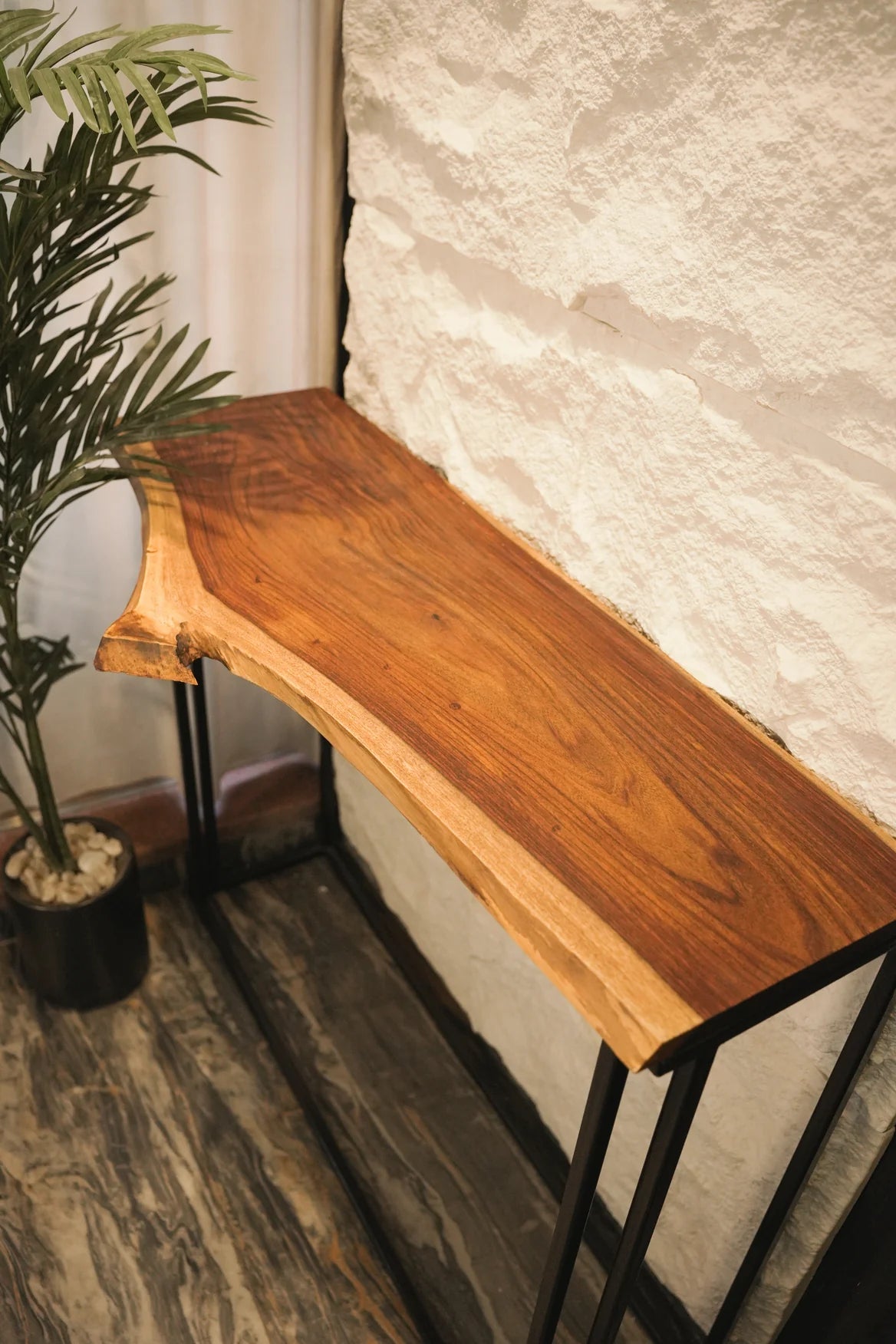 Slim Console Table Narrow 4ft Wall Placement | Solid Wood Live Edge Entryway Table | LinearEdge by WoodsBuddy