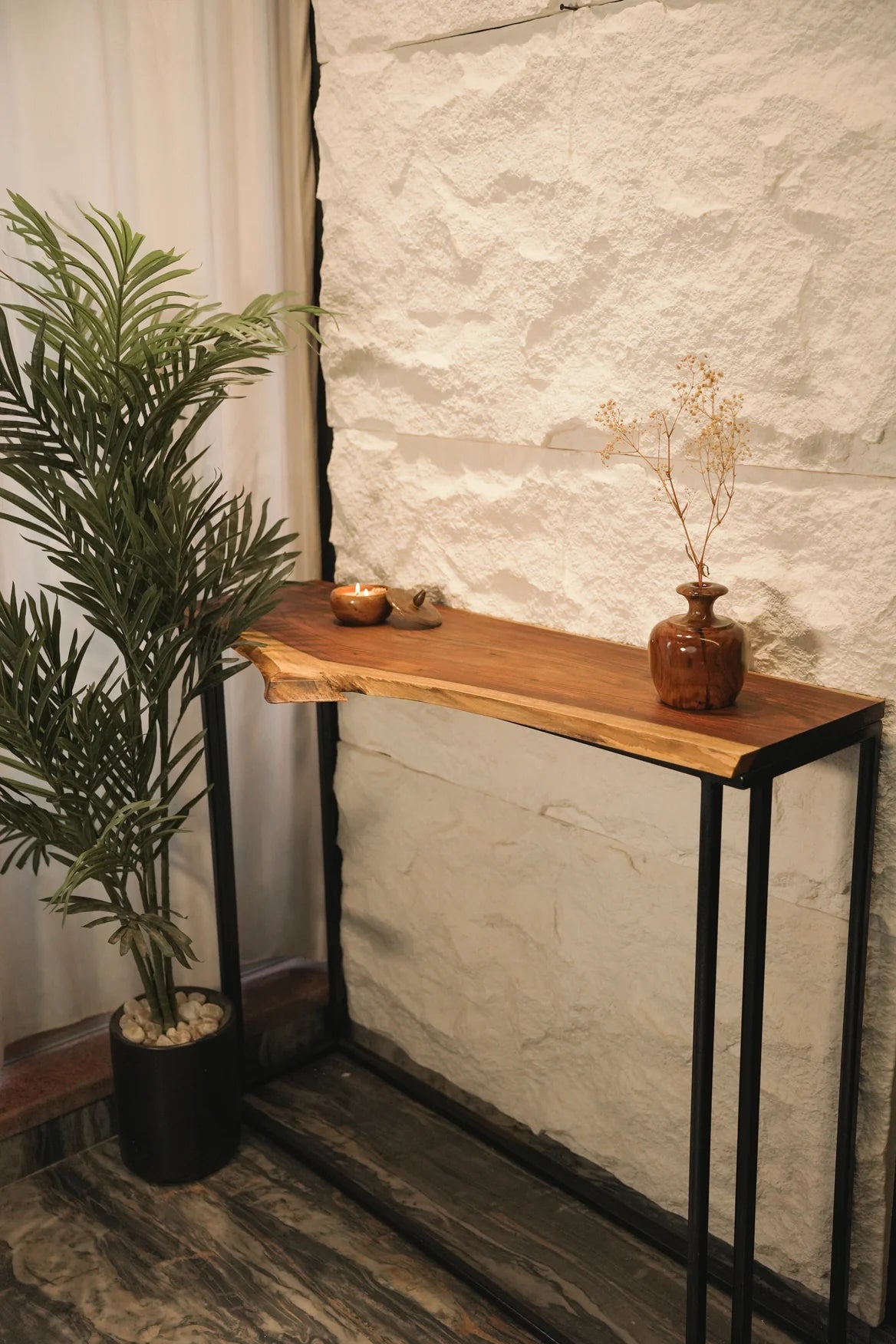 Slim Console Table Narrow 4ft Wall Placement | Solid Wood Live Edge Entryway Table | LinearEdge by WoodsBuddy