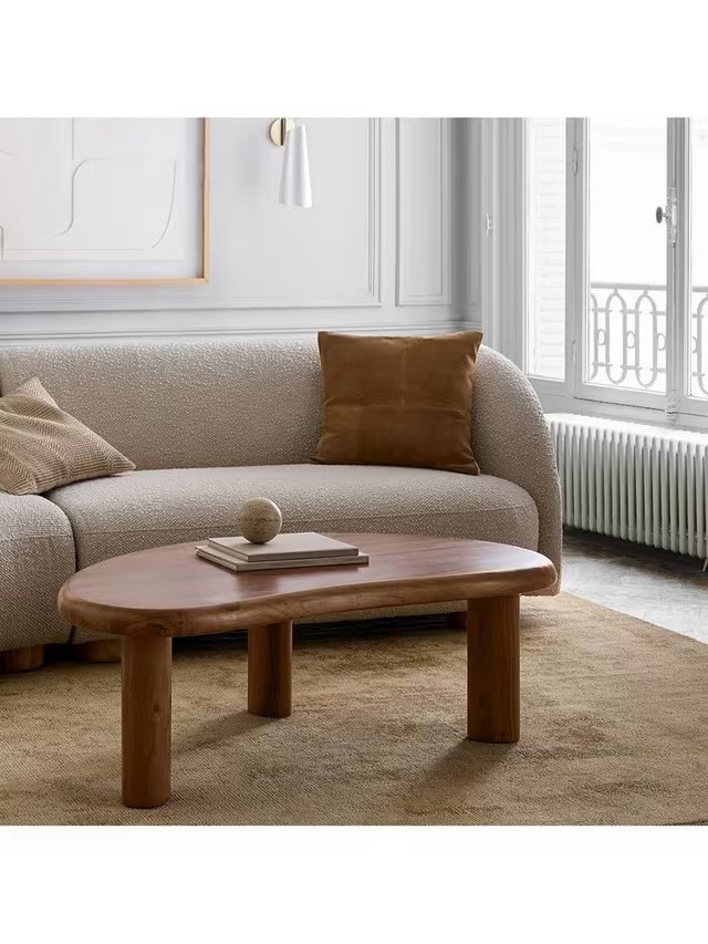 Nilaya Solid Wood Coffee Table Oval Minimalist Living Room | Wooden Legs