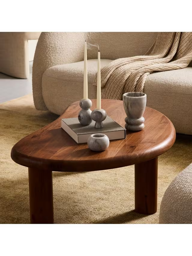Nilaya Solid Wood Coffee Table Oval Minimalist Living Room | Wooden Legs