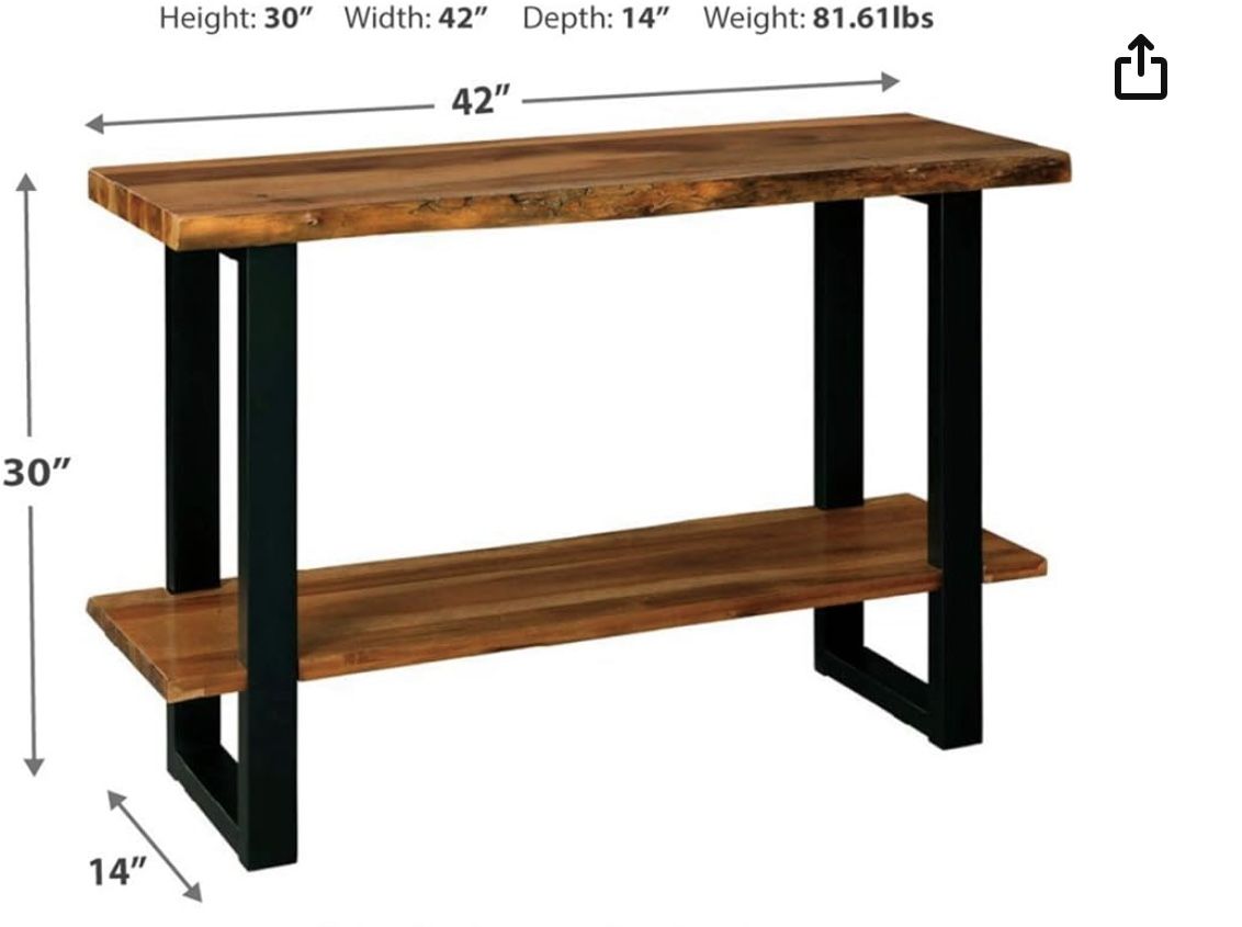 Live Edge Acacia Wood 2-Tier Console Shelf | Solid Wood & Metal Frame