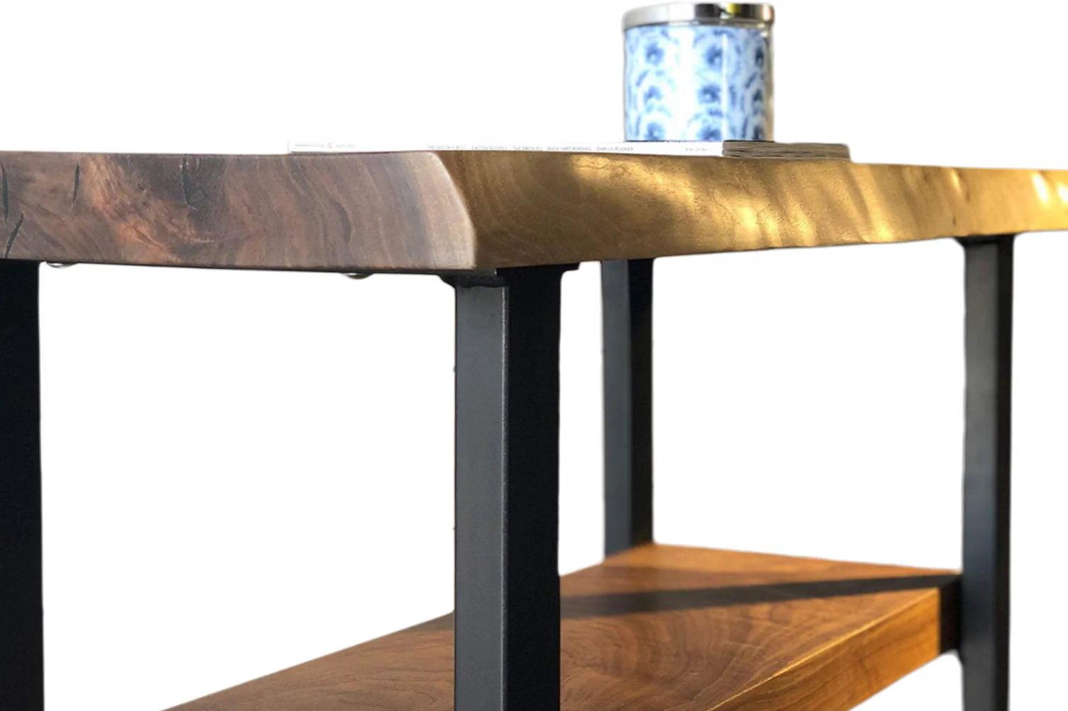 DuoSpan Live Edge Sofa Back Table 36x10 with Shelf – Solid Wood Narrow Console | 2 Tier Shelf Design