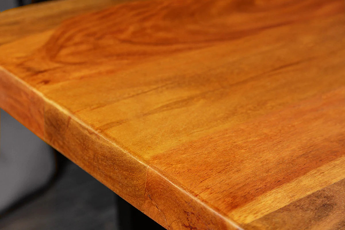 Rustic Solid Wood Live Edge Center Table | Natural Wood & Metal Base