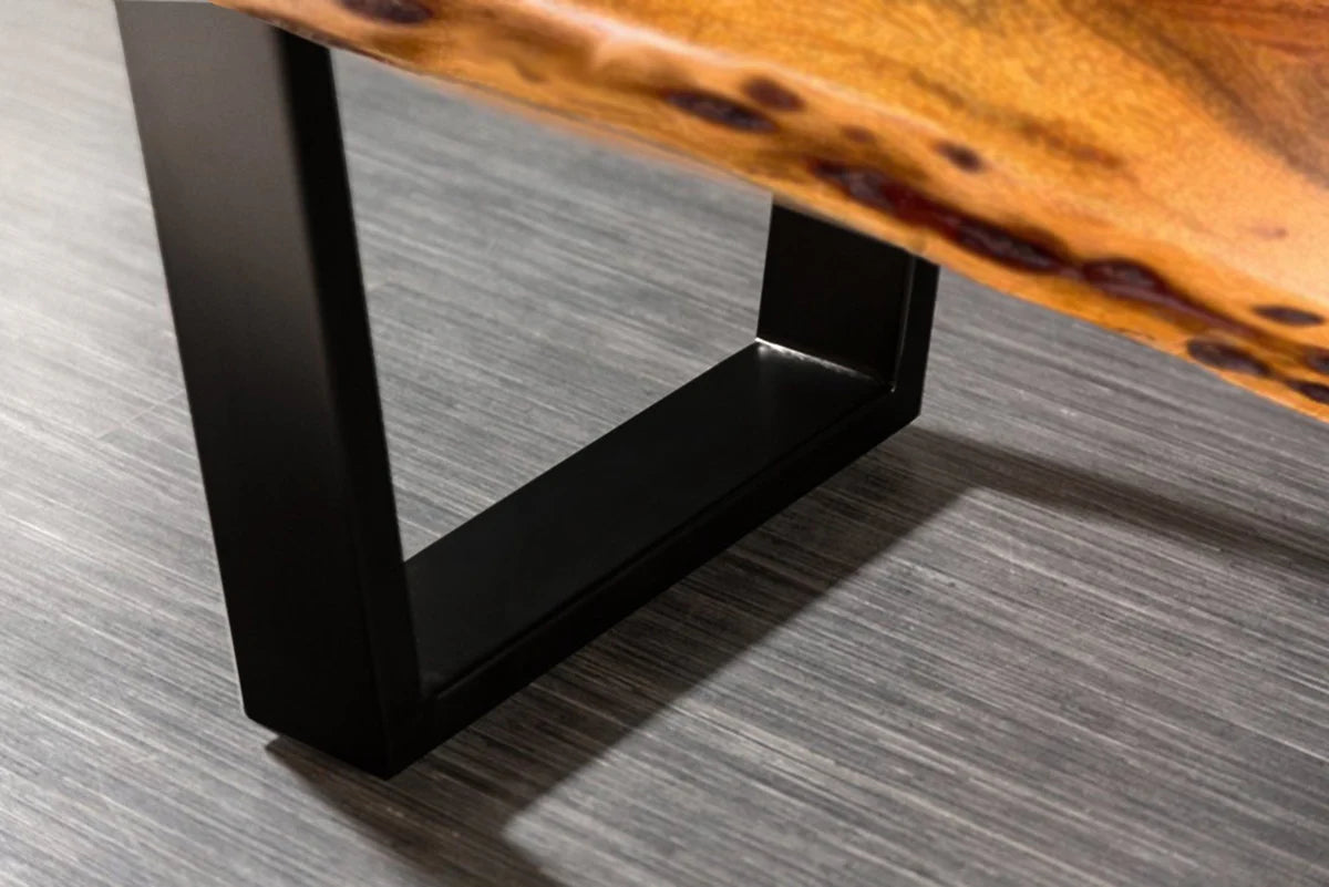 Rustic Solid Wood Live Edge Center Table | Natural Wood & Metal Base