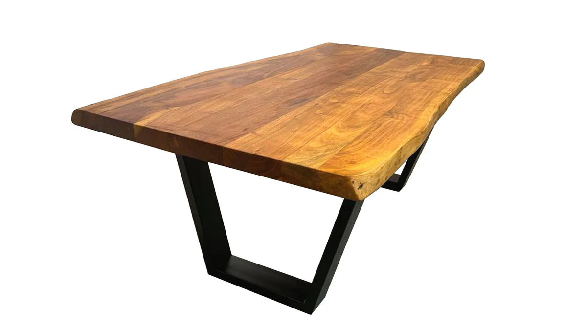 Rustic Solid Wood Live Edge Center Table | Natural Wood & Metal Base