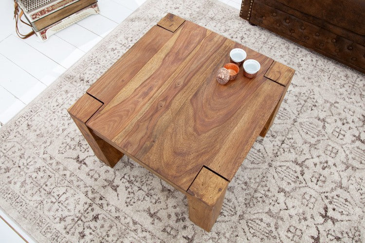 WoodsBuddy Solid Wood Square Center Table for Living Rooms | Thick Leg Design