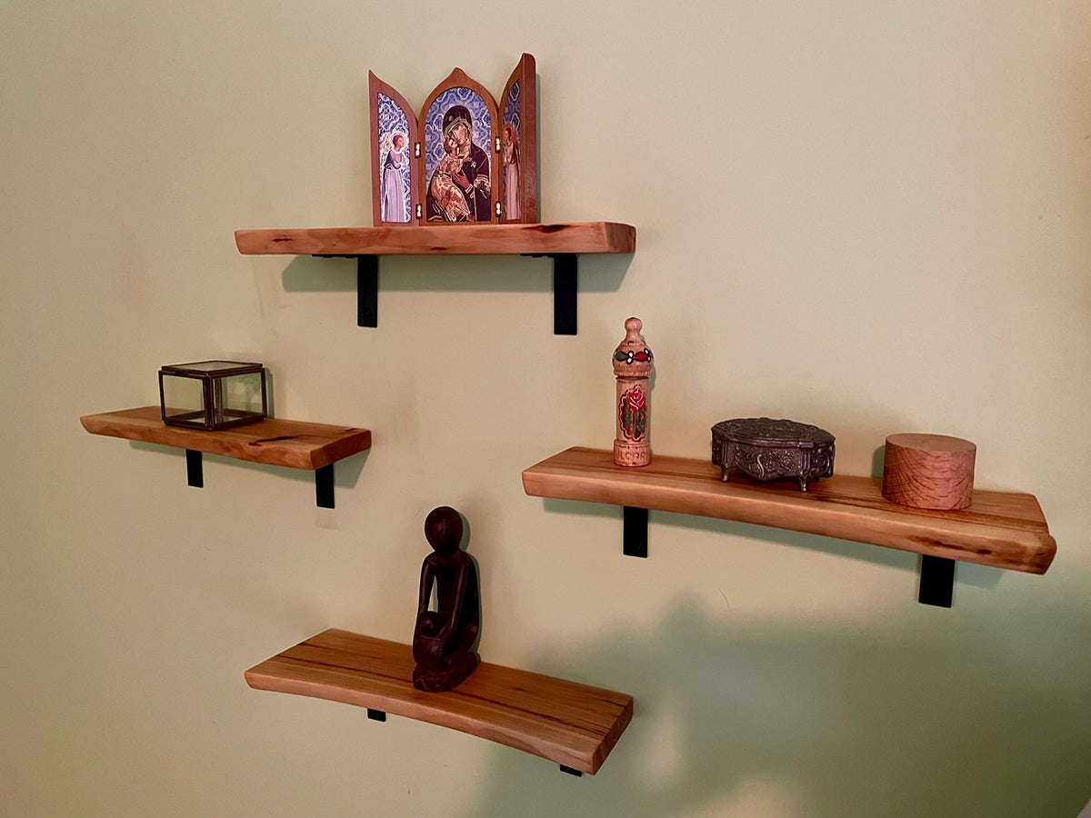 Rustic Live Edge Solid Wood Deep Floating Shelves – Set of 4 | Wood’s Buddy