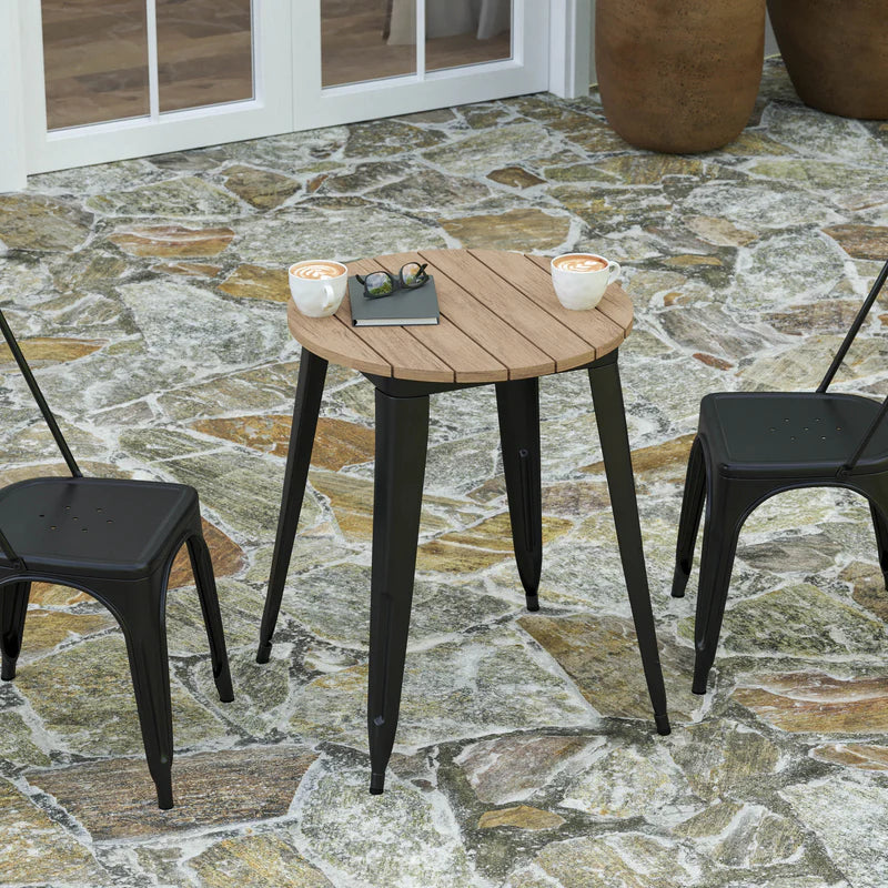 UrbanEdge Round 2 Seater Bistro Table Set – Solid Wood Top with Metal Frame 24x24 | WoodsBuddy