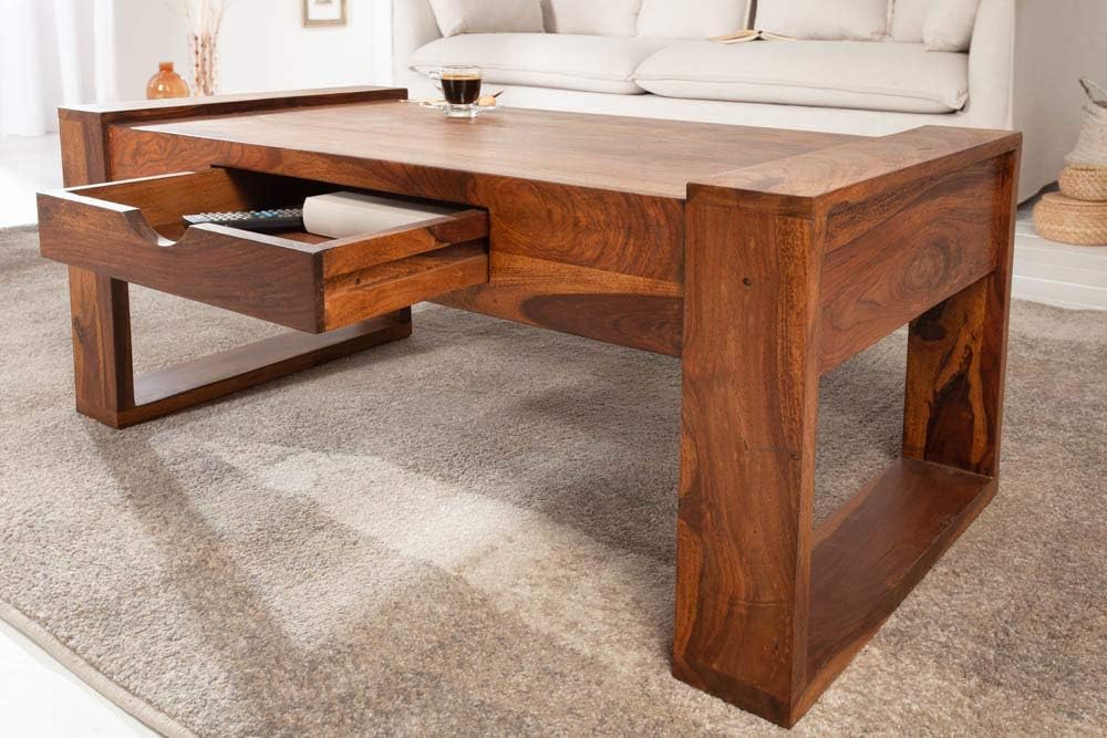 Sheesham Wood Center Table with Drawer | Functional Living Room Table