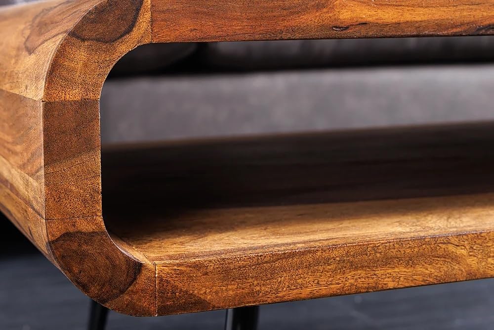 WoodsBuddy ArcCraft Solid Wood Coffee Table with Open Shelf for Living Room