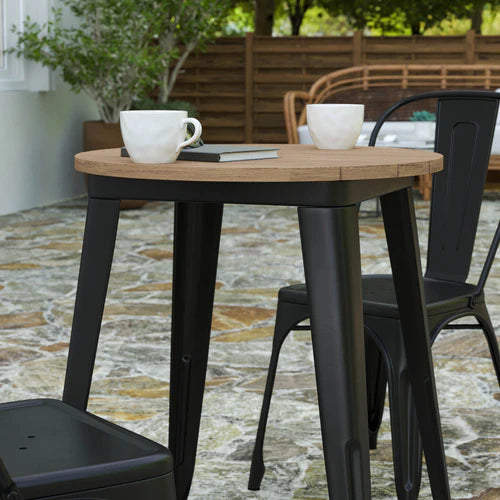 UrbanEdge Round 2 Seater Bistro Table Set – Solid Wood Top with Metal Frame 24x24 | WoodsBuddy