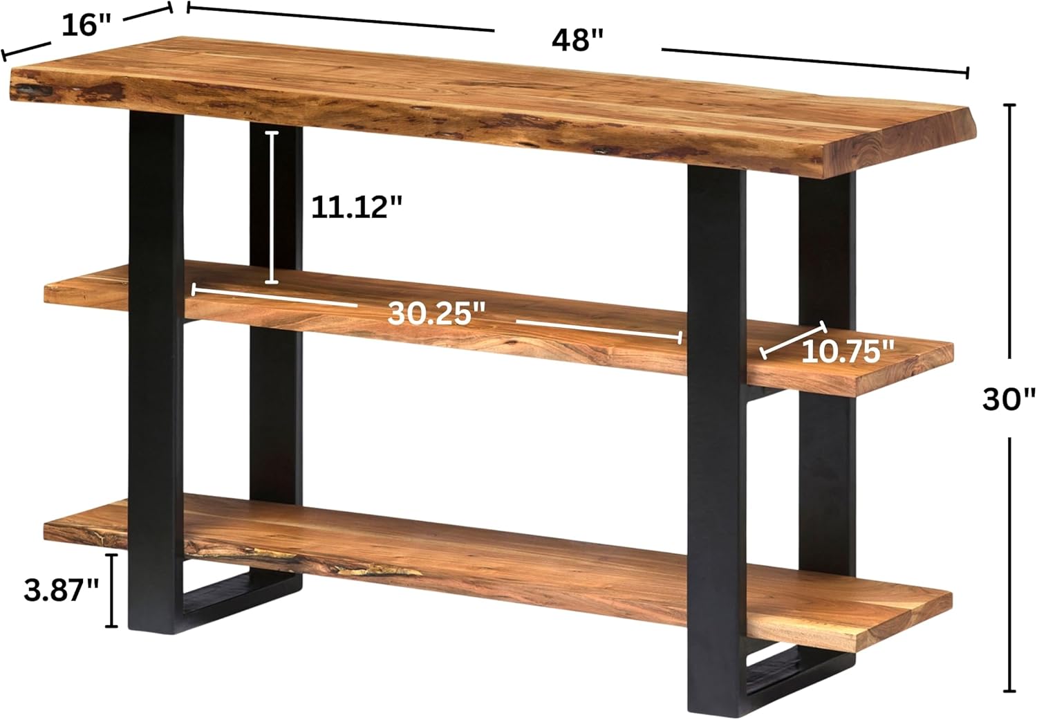 Acacia Solid Wood 3-Tier Console Shelf | Metal Frame Display Unit