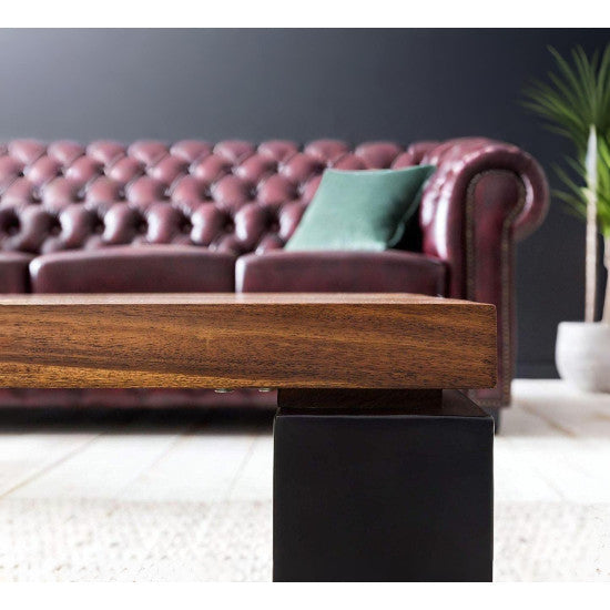 Wood's Buddy Solid Acacia Wood Centre Table – Natural Grain Coffee Table with Steel Frame Storage