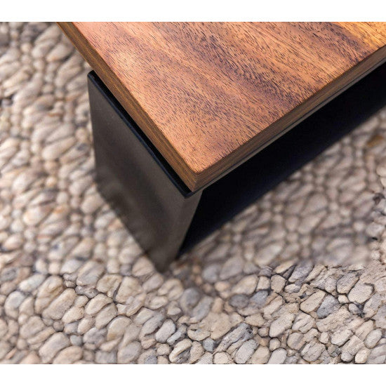 Wood's Buddy Solid Acacia Wood Centre Table – Natural Grain Coffee Table with Steel Frame Storage