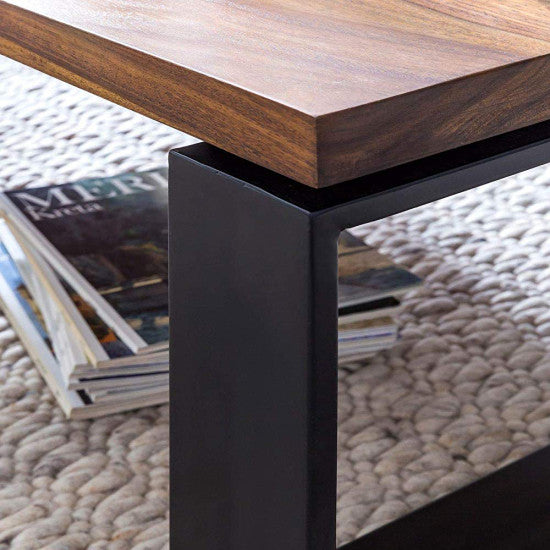 Wood's Buddy Solid Acacia Wood Centre Table – Natural Grain Coffee Table with Steel Frame Storage