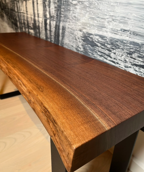 Apex Rugged Edge Entryway Bench - 4ft Deep Grain Slab - WoodsBuddy