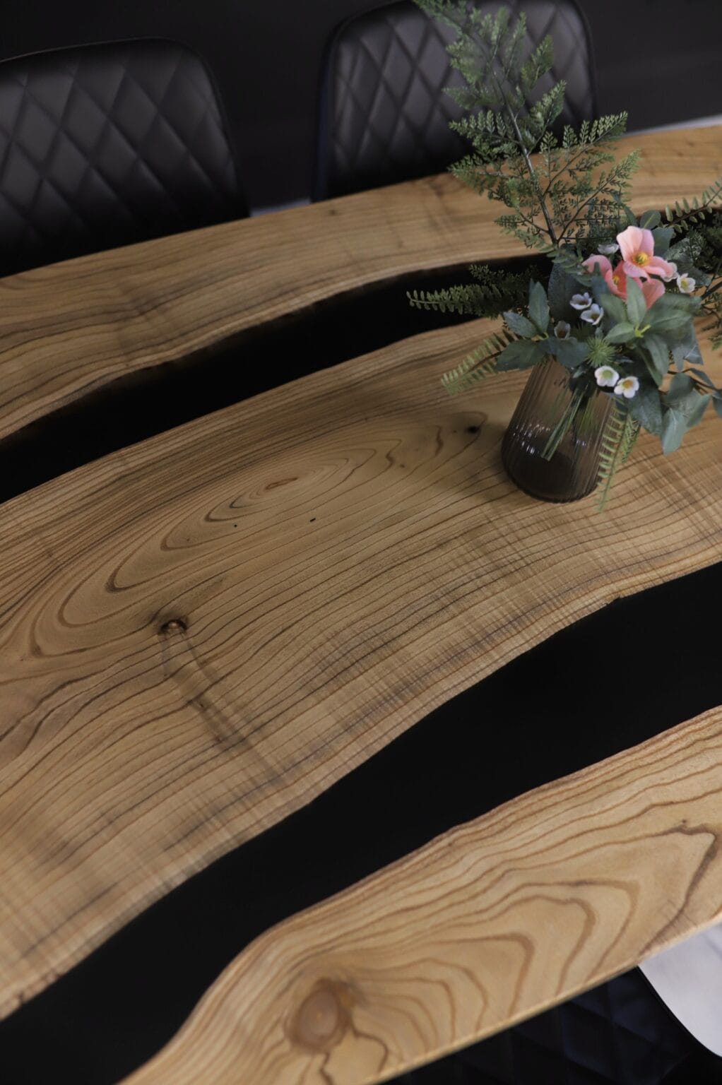 Wood’s Buddy Twin Black Epoxy River Solid Wood Oval Dining Table – 6 Seater Modern Live Edge Design