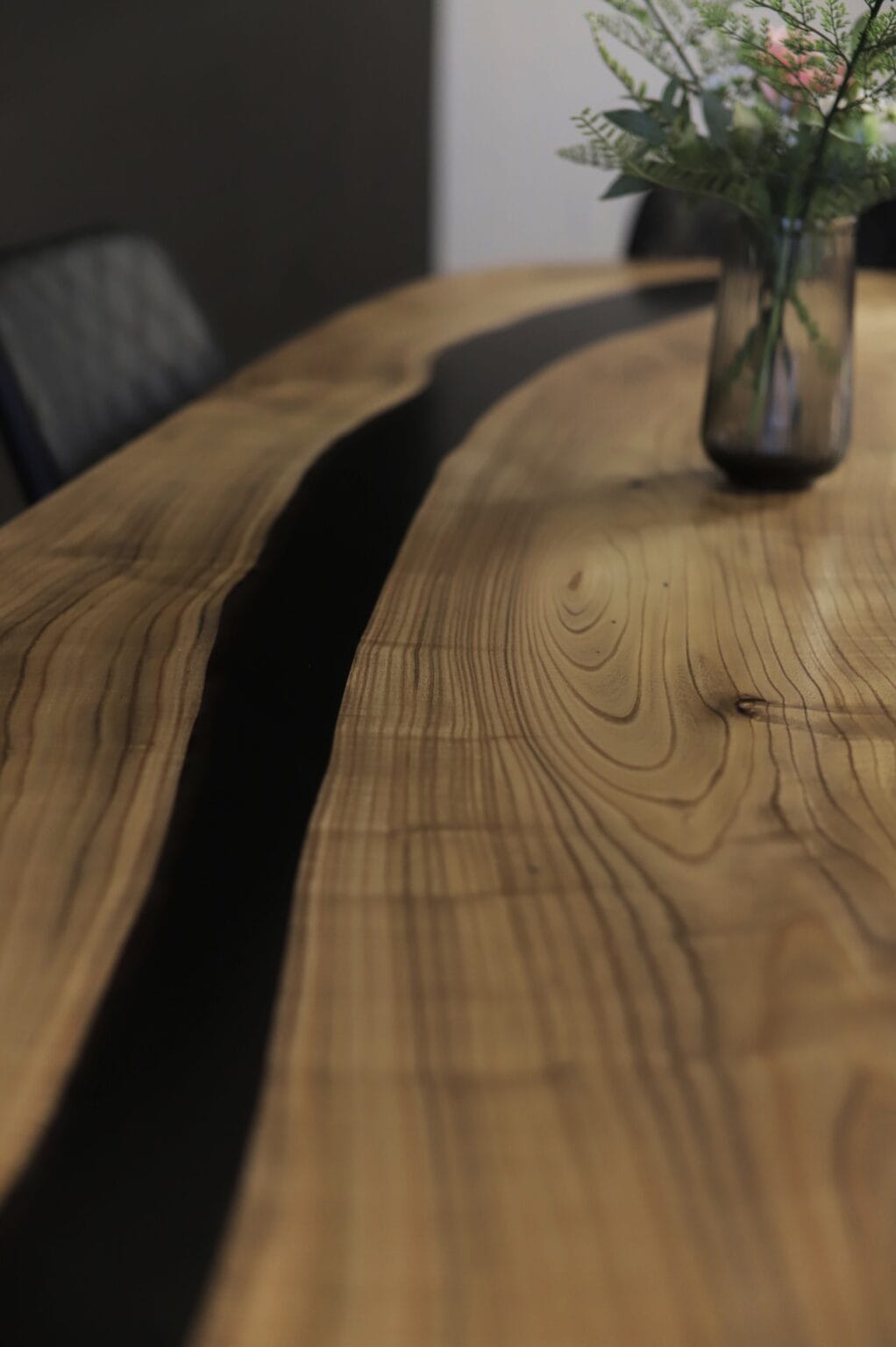Wood’s Buddy Twin Black Epoxy River Solid Wood Oval Dining Table – 6 Seater Modern Live Edge Design