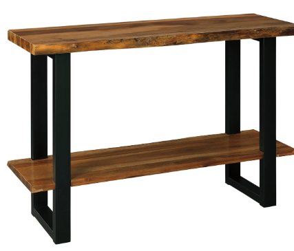Live Edge Acacia Wood 2-Tier Console Shelf | Solid Wood & Metal Frame