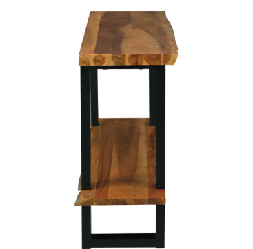 Live Edge Acacia Wood 2-Tier Console Shelf | Solid Wood & Metal Frame