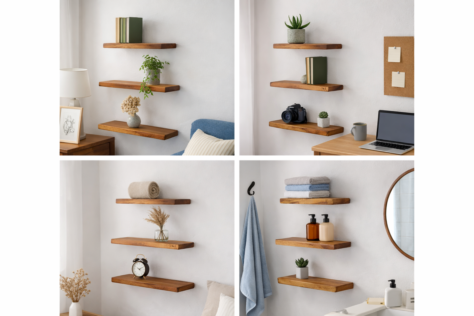 Rustic Deep Solid Wood Floating Shelves – Set of 3 Handcrafted Wall Décor | Wood’s Buddy