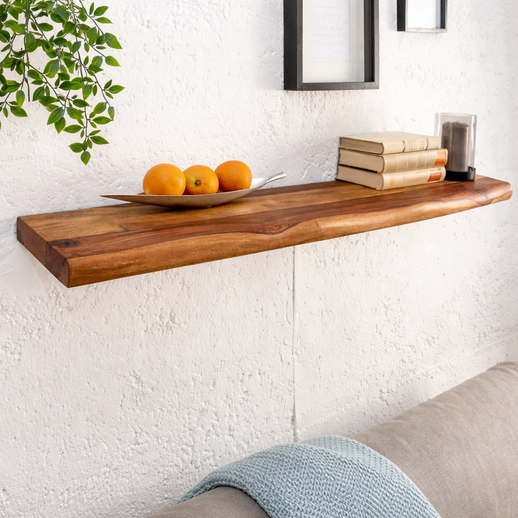 The Horizon Plank | Artisan Foundry | Wide Live-Edge Acacia Floating Shelf (Single) – Minimalist Architectural