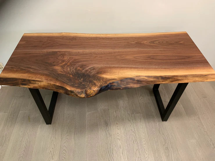 Custom Made Sofa Bar Table Narrow 4ft Behind Couch | Black Walnut Live Edge Solid Wood | LongSpan by WoodsBuddy