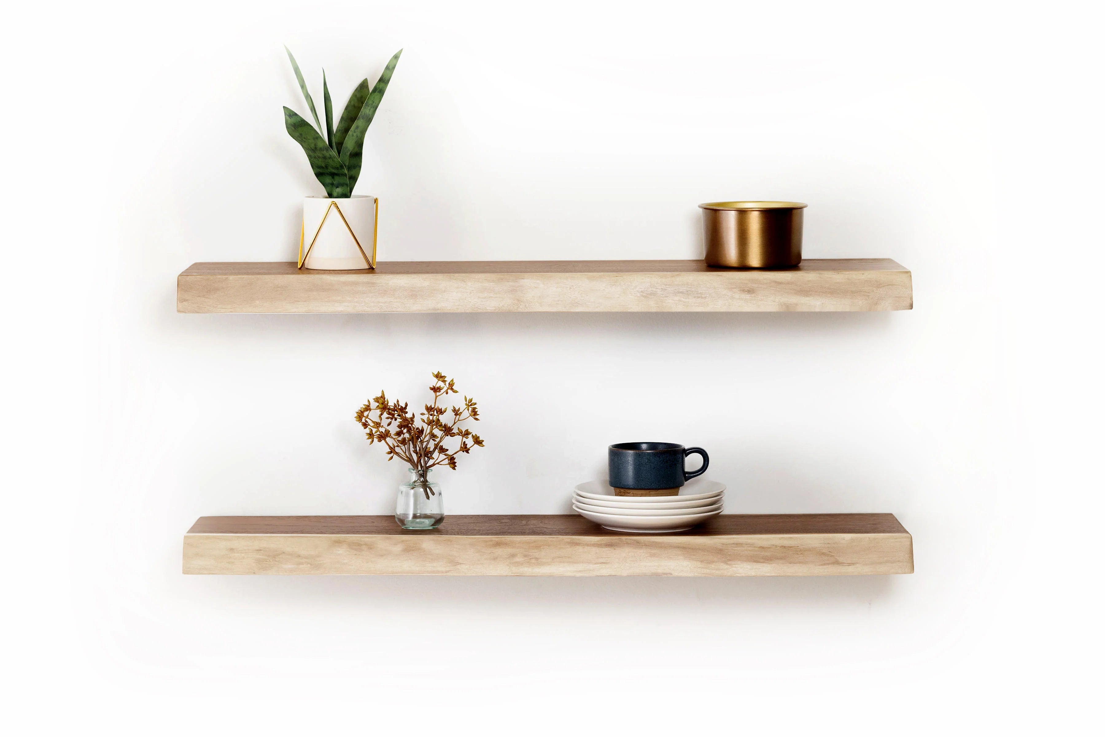 Toras Walnut Tone Solid Wood Floating Shelf Set of 2 | 3 ft Minimal Design | WoodsBuddy