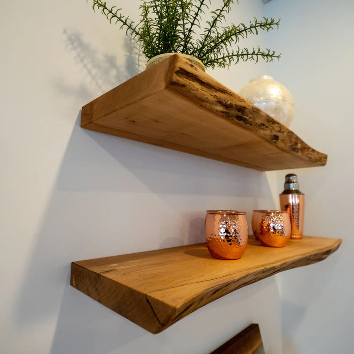 Modern Live Edge Wooden Deep Floating Shelves – Set of 2 | Wood’s Buddy