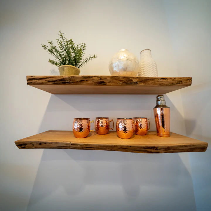 Modern Live Edge Wooden Deep Floating Shelves – Set of 2 | Wood’s Buddy