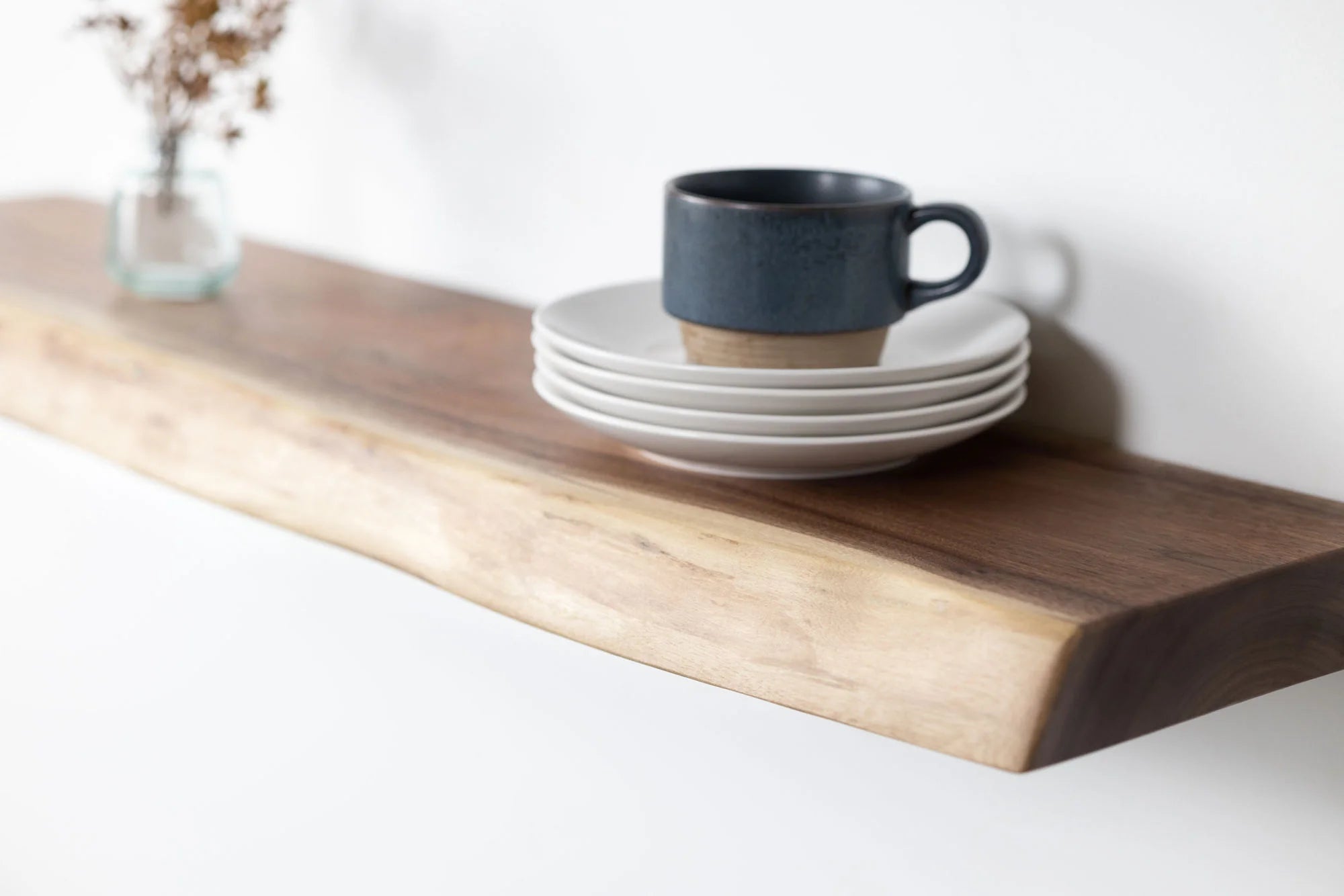 Toras Walnut Tone Solid Wood Floating Shelf Set of 2 | 3 ft Minimal Design | WoodsBuddy