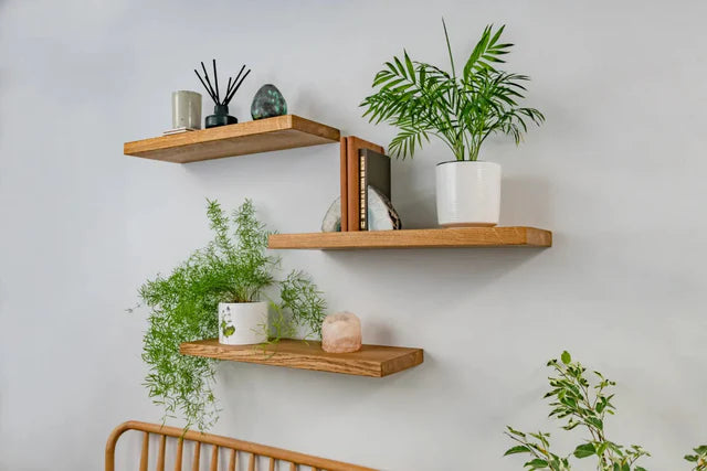 Vistara Solid Wood Floating Wall Shelves Set of 3 24x6 Minimal | WoodsBuddy