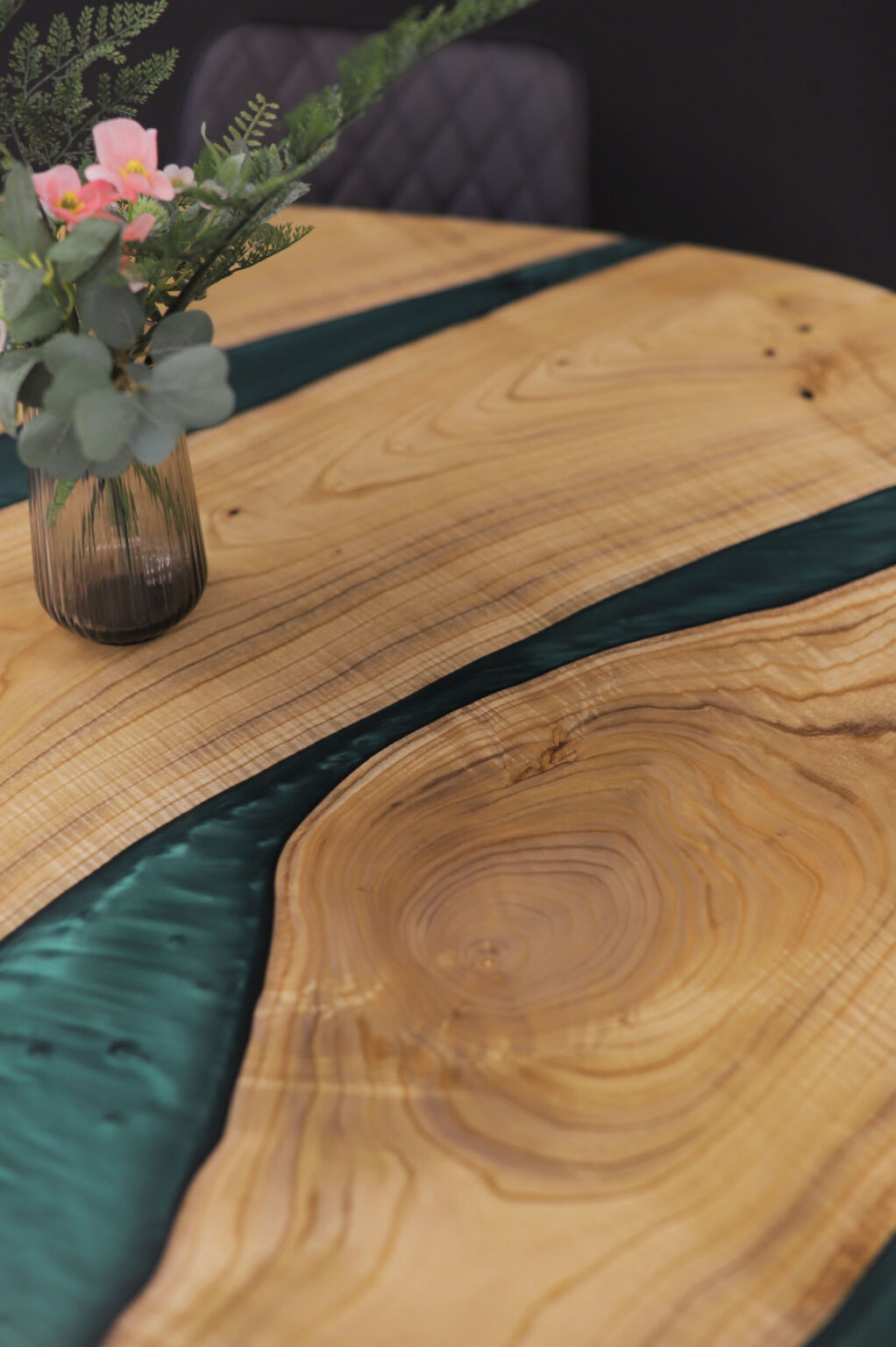 Wood’s Buddy Turquoise Epoxy River Solid Wood Square Dining Table – 4 Seater Handcrafted Live Edge Design