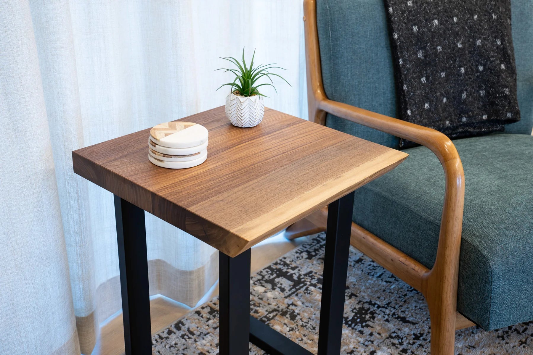 Solid Wood Live Edge Black Walnut Side End Table
