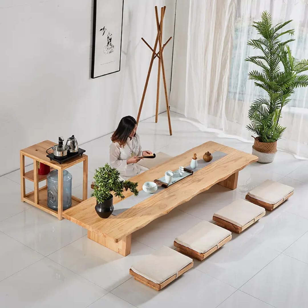 Japanese Floor Dining Table Solid Acacia Wood | Low Floor Seating | 6 Seater