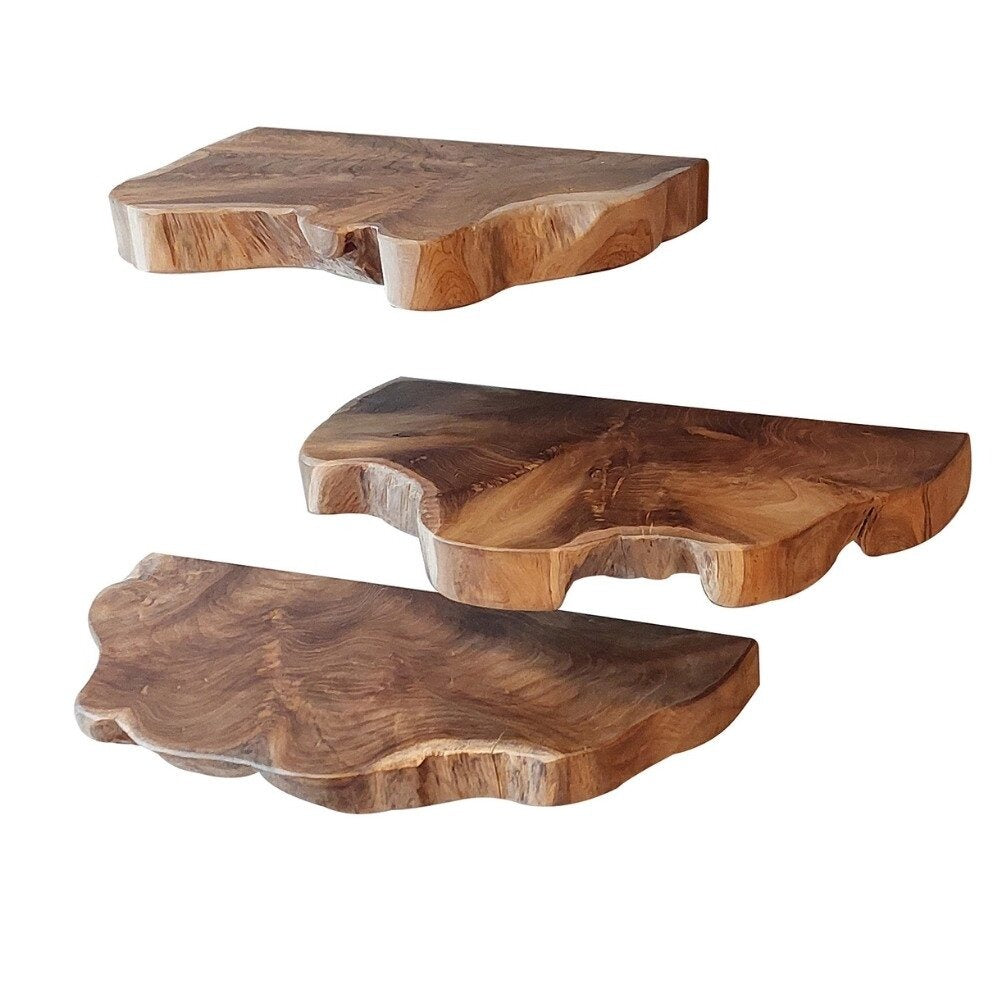 The Solstice Trio Solid Wood Live-Edge Floating Wall Shelves (Set of 3) – Organic Modern Decorative Display | Mounting Hardware Included