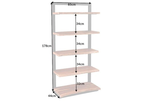 Shelving unit with dimensions labeled on a white background