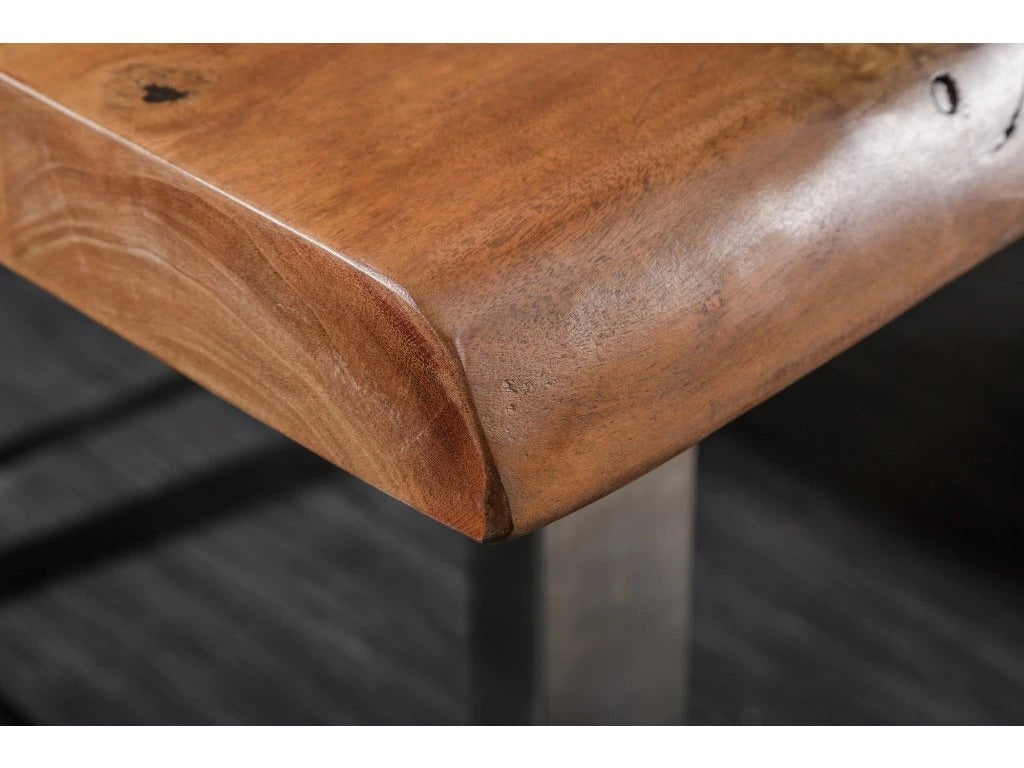 NatureFlow Live Edge Solid Wood Dining Table with Stainless Steel Legs