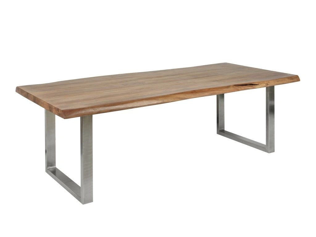 NatureFlow Live Edge Solid Wood Dining Table with Stainless Steel Legs