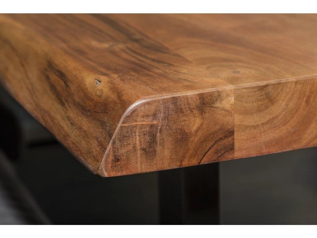 NatureFlow Live Edge Solid Wood Dining Table with Stainless Steel Legs