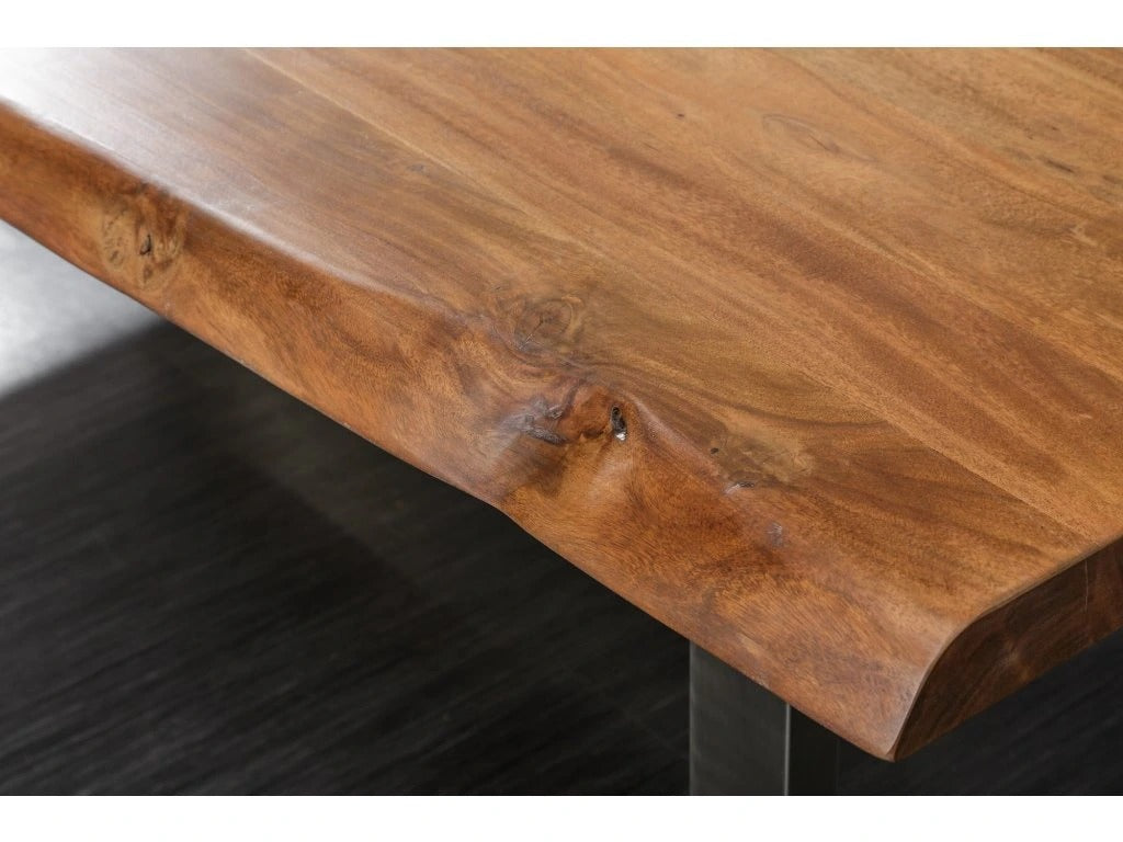 NatureFlow Live Edge Solid Wood Dining Table with Stainless Steel Legs