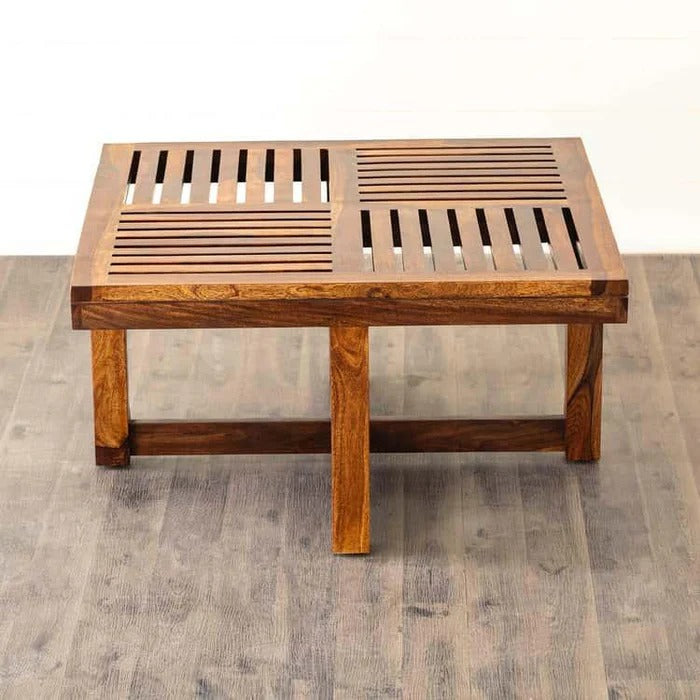 Wood's Buddy Solid Wood Floor Seating Coffee Table Set with Cushioned Stools | Center Table Set of 4