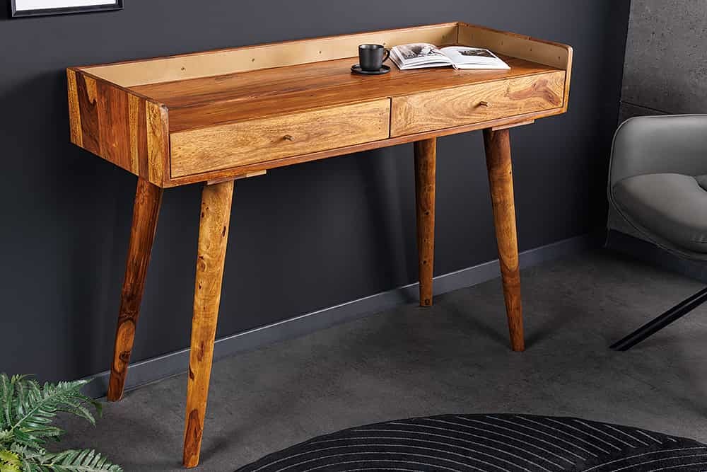 Solid Wood Study Table with Drawers – Handcrafted Wooden Writing Desk | Wooden Legs