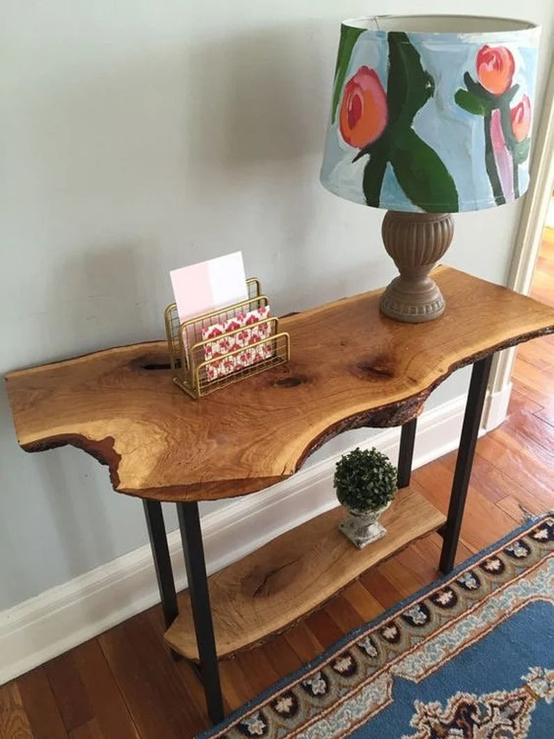 WoodsBuddy Rustic Live Edge Solid Wood Console Table | Natural Edge Design