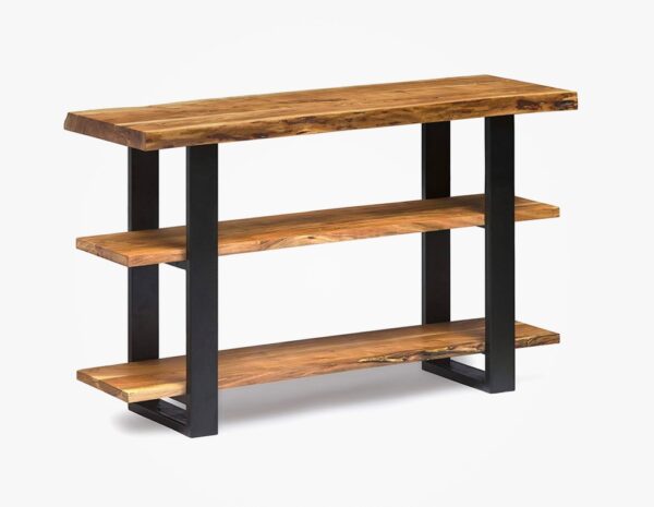 Acacia Solid Wood 3-Tier Console Shelf | Metal Frame Display Unit