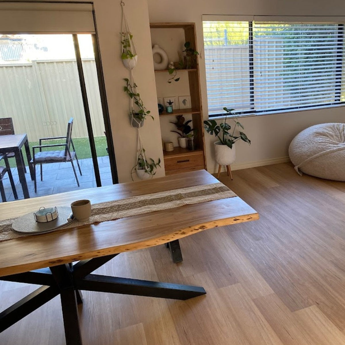 Live Edge Acacia Wood Dining Table | Natural Edge Dining Table Design with X Metal Legs
