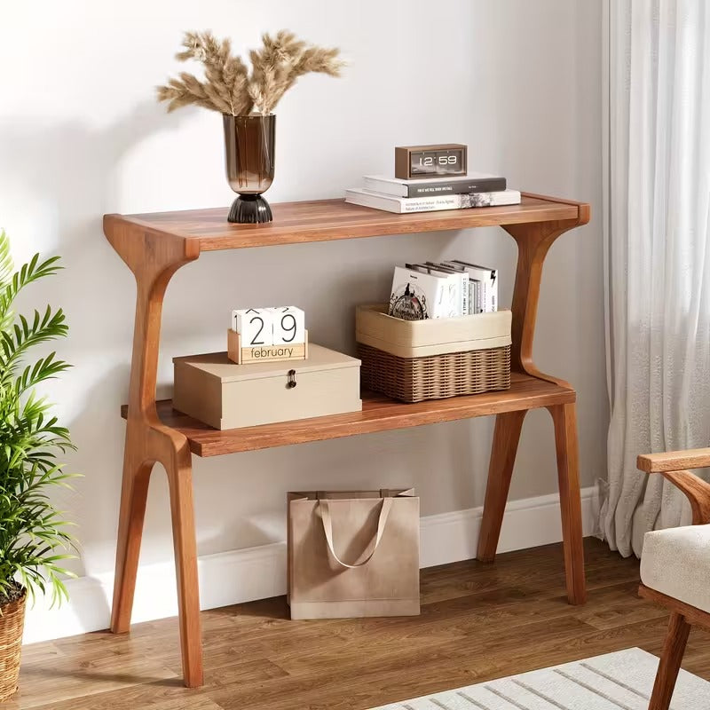 Harmony Twin Open Shelf Solid Wood Sofa Side Table – Sculpted Wood Design | Wood’s Buddy