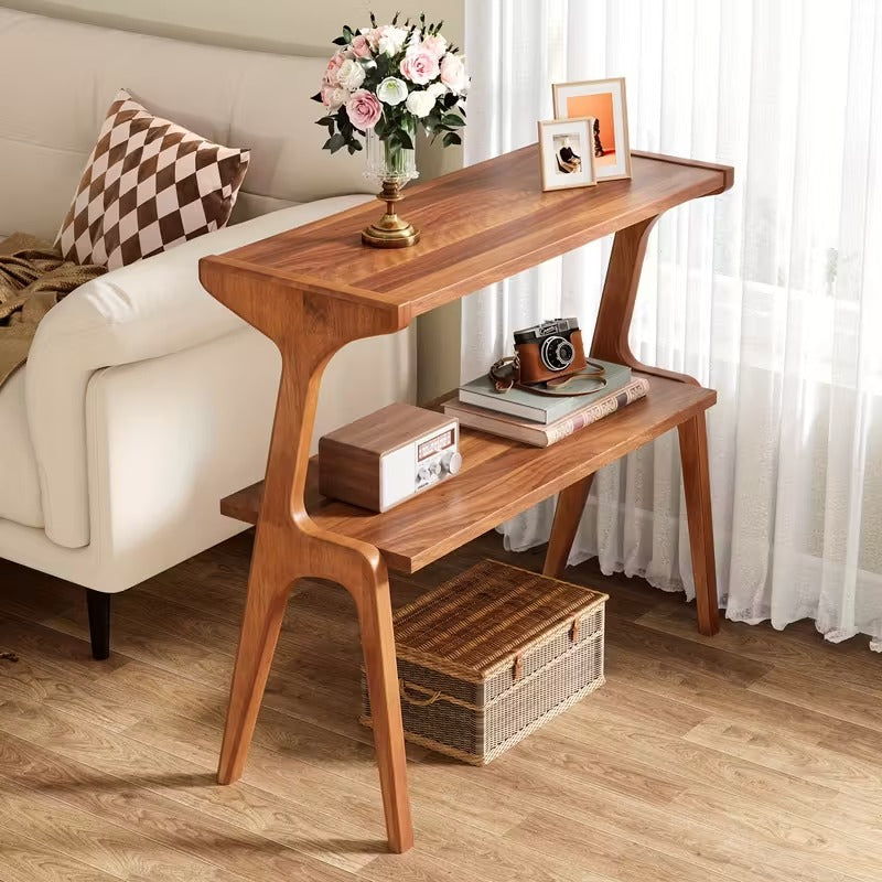 Harmony Twin Open Shelf Solid Wood Sofa Side Table – Sculpted Wood Design | Wood’s Buddy