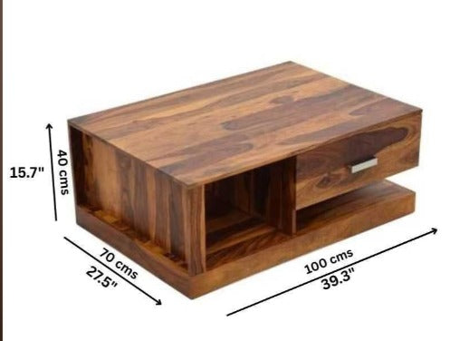 Sheesham Wood Coffee Center Table with Drawer & Open Storage
