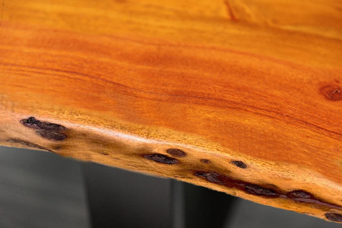 Rustic Solid Wood Live Edge Center Table | Natural Wood & Metal Base